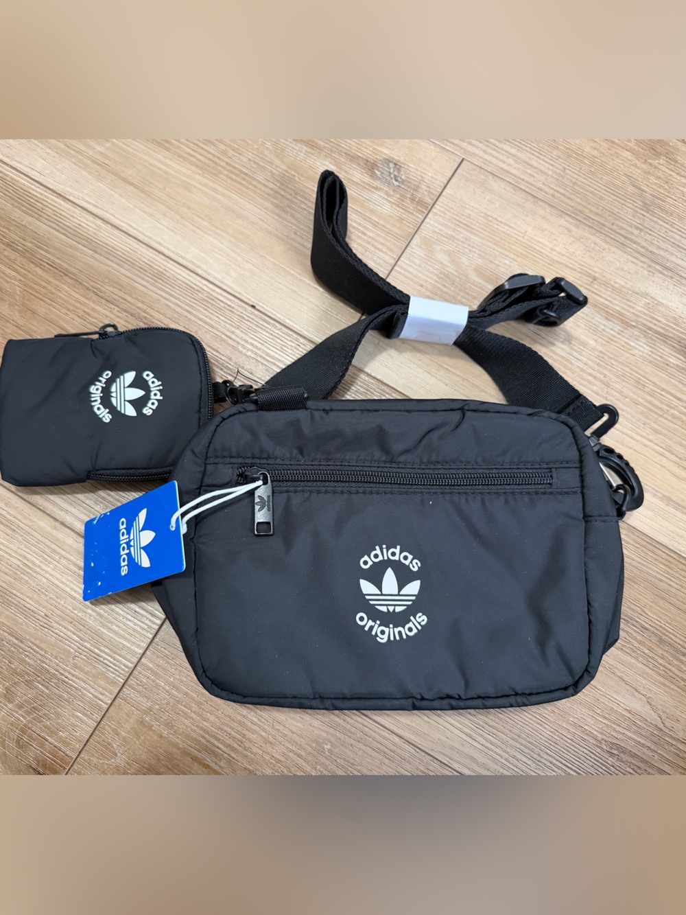 adidas Originals Black Men's Belt Bag with Dual-Zip Pouch
